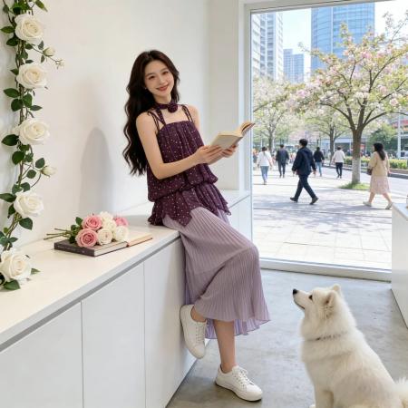 BY13485# 初夏独特绝美小套装女新款度假波点吊带背心百褶半身裙两件套漂亮 服裝批發女裝批發服飾貨源