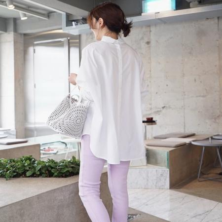 BY13487# 韩国东大门条纹衬衫女bf学生娃娃衫长袖不规则衬衣中长款打底衫 服裝批發女裝批發服飾貨源