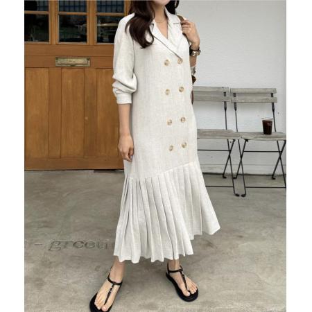 BY13488# 法式优雅百褶西装式长款连衣裙 服裝批發女裝批發服飾貨源