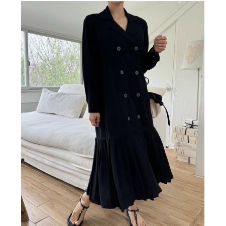 BY13488# 法式优雅百褶西装式长款连衣裙 服裝批發女裝批發服飾貨源