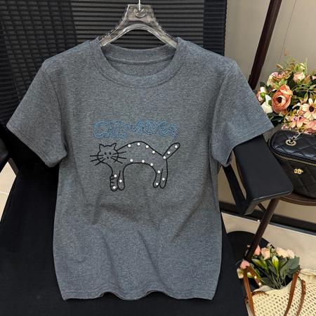 重工钉珠绣花短袖T恤女韩版宽松休闲半袖夏季新款洋气上衣服  服裝批發女裝批發服飾貨源