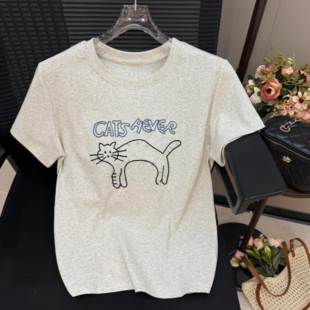 重工钉珠绣花短袖T恤女韩版宽松休闲半袖夏季新款洋气上衣服  服裝批發女裝批發服飾貨源