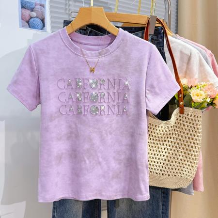 重工字母亮片绣花短袖t恤女夏季...