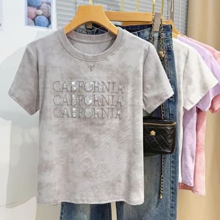 BY13500# 重工字母亮片绣花短袖t恤女夏季韩版宽松休闲圆领半袖上衣服  服裝批發女裝批發服飾貨源