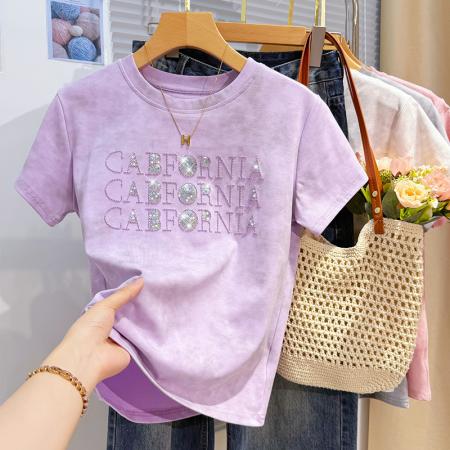 BY13500# 重工字母亮片绣花短袖t恤女夏季韩版宽松休闲圆领半袖上衣服  服裝批發女裝批發服飾貨源