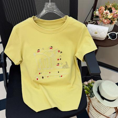 刺绣小象T恤女夏正肩短袖超火爆...