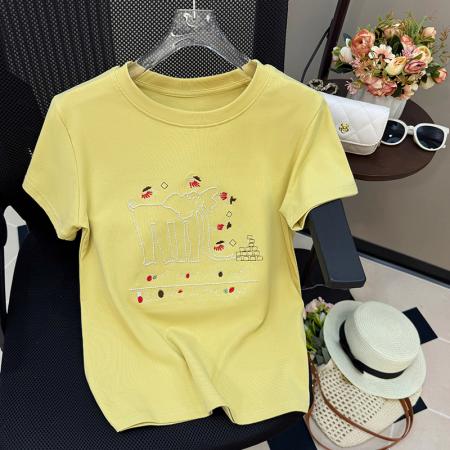 BY13503# 刺绣小象T恤女夏正肩短袖超火爆款正肩半袖韩版休闲上衣  服裝批發女裝批發服飾貨源