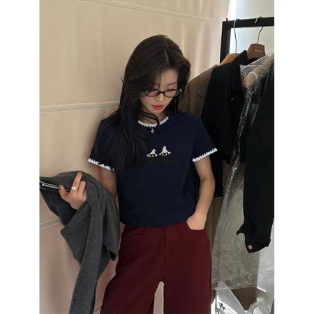 设计感猫咪刺绣t恤女夏季宽松休闲短袖韩版百搭显瘦半袖上衣  服裝批發女裝批發服飾貨源