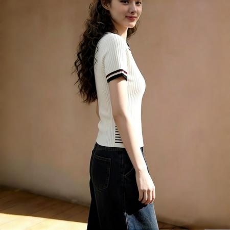 女装圆领短袖春季韩版上衣短款针织t恤杏色上衣  服裝批發女裝批發服飾貨源