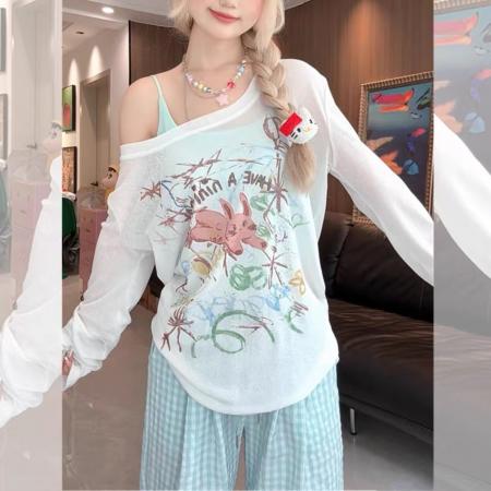 亚麻雪花长袖T恤防晒衫打底衫罩衫透气宽松  服裝批發女裝批發服飾貨源