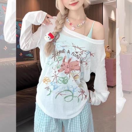 亚麻雪花长袖T恤防晒衫打底衫罩衫透气宽松  服裝批發女裝批發服飾貨源