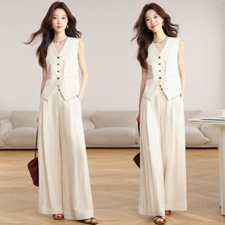 法式气质高级感穿搭套装女夏季新款老钱风马甲阔腿裤两件套  服裝批發女裝批發服飾貨源