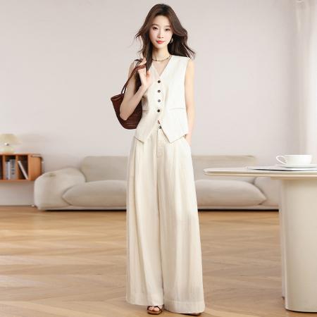 法式气质高级感穿搭套装女夏季新款老钱风马甲阔腿裤两件套  服裝批發女裝批發服飾貨源