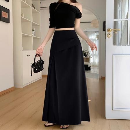 BY13561# 高级感拼接蓬蓬裙波点半身裙春夏季长款松紧腰显瘦大摆a字长裙女  服裝批發女裝批發服飾貨源