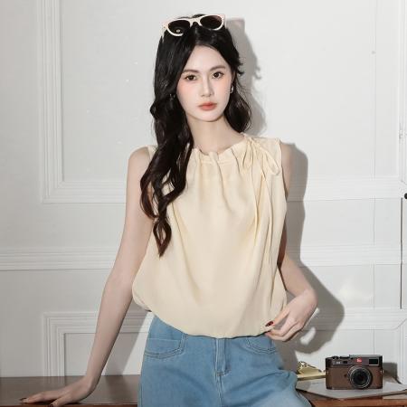 纯色挂脖露肩花苞娃娃衫上衣女夏...