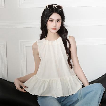 BY13565# 高级感杏色背心女夏外穿新款绝美设计感宽松热辣无袖上衣  服裝批發女裝批發服飾貨源