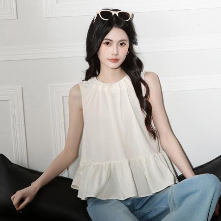 BY13565# 高级感杏色背心女夏外穿新款绝美设计感宽松热辣无袖上衣  服裝批發女裝批發服飾貨源