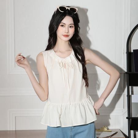 BY13565# 高级感杏色背心女夏外穿新款绝美设计感宽松热辣无袖上衣  服裝批發女裝批發服飾貨源