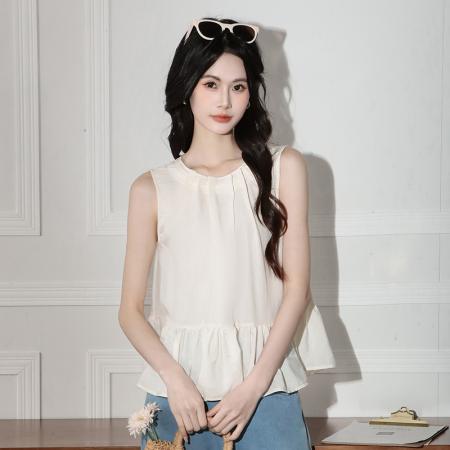 BY13565# 高级感杏色背心女夏外穿新款绝美设计感宽松热辣无袖上衣  服裝批發女裝批發服飾貨源