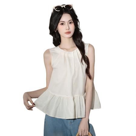 BY13565# 高级感杏色背心女夏外穿新款绝美设计感宽松热辣无袖上衣  服裝批發女裝批發服飾貨源