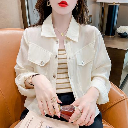 白色长袖衬衫女设计感小众法式高级感防晒服短款外套薄款开衫  服裝批發女裝批發服飾貨源