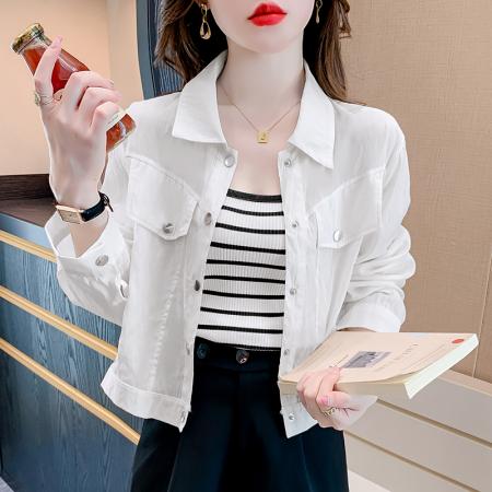 白色长袖衬衫女设计感小众法式高级感防晒服短款外套薄款开衫  服裝批發女裝批發服飾貨源