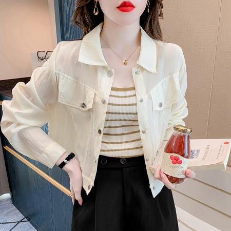 白色长袖衬衫女设计感小众法式高级感防晒服短款外套薄款开衫  服裝批發女裝批發服飾貨源