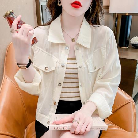 白色长袖衬衫女设计感小众法式高级感防晒服短款外套薄款开衫  服裝批發女裝批發服飾貨源