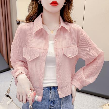 凉感polo领短袖短款衬衫防晒衣女夏夏季新款开衫上衣外套  服裝批發女裝批發服飾貨源