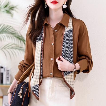 春季法式复古防晒纯色衬衫女高级感气质百搭薄款慵懒风上衣  服裝批發女裝批發服飾貨源