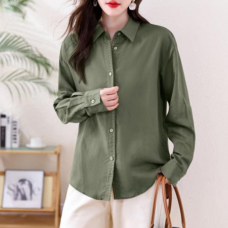 春季法式复古防晒纯色衬衫女高级感气质百搭薄款慵懒风上衣  服裝批發女裝批發服飾貨源