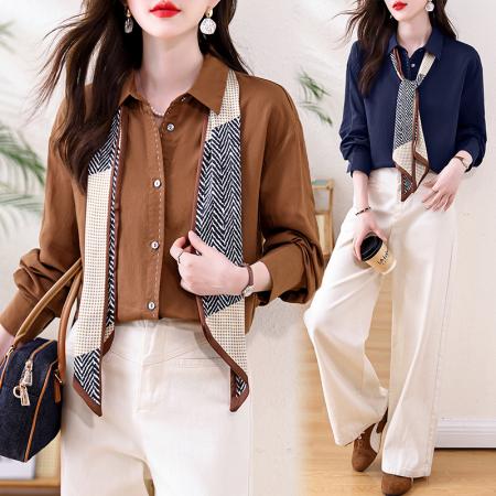 春季法式复古防晒纯色衬衫女高级感气质百搭薄款慵懒风上衣  服裝批發女裝批發服飾貨源