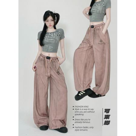 “甜酷系列”美式街头运动裤春季新款脏染长裤做旧哥特运动裤  服裝批發女裝批發服飾貨源