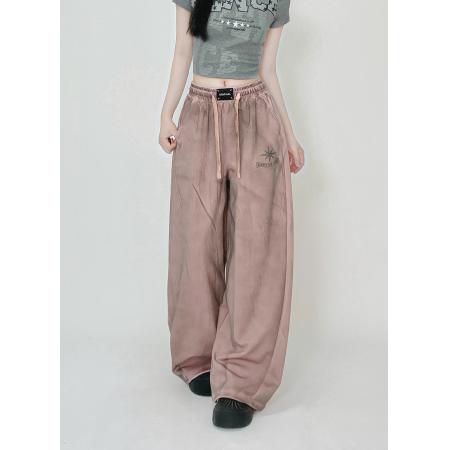 “甜酷系列”美式街头运动裤春季新款脏染长裤做旧哥特运动裤  服裝批發女裝批發服飾貨源