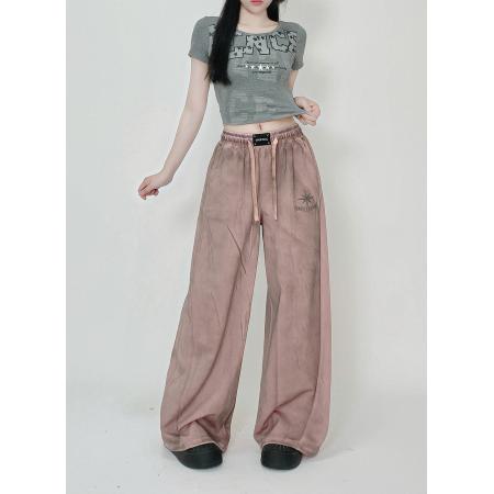 “甜酷系列”美式街头运动裤春季新款脏染长裤做旧哥特运动裤  服裝批發女裝批發服飾貨源