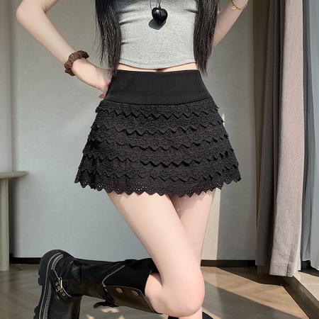 新款甜心少女的裙摆纯色超蕾丝花边蛋糕短款百搭裙裤子  服裝批發女裝批發服飾貨源
