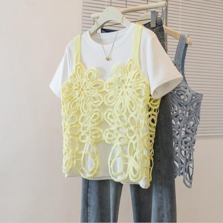 BY13588# 大码女装夏季新款胖MM气质时尚镂空简约设计感显瘦马甲  服裝批發女裝批發服飾貨源