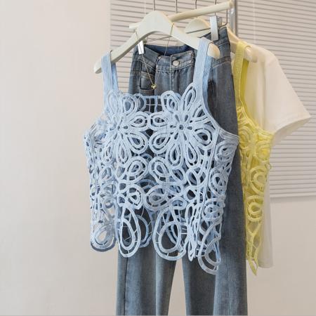 BY13588# 大码女装夏季新款胖MM气质时尚镂空简约设计感显瘦马甲  服裝批發女裝批發服飾貨源