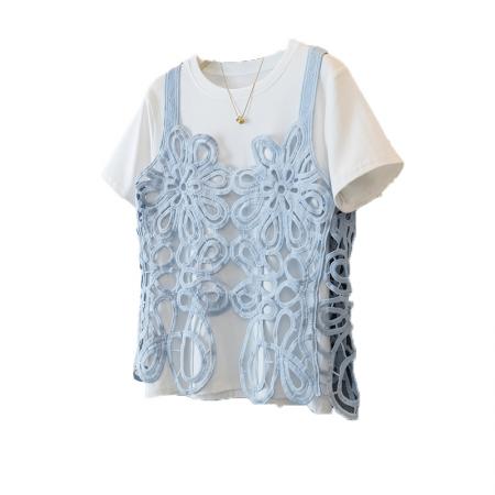 BY13588# 大码女装夏季新款胖MM气质时尚镂空简约设计感显瘦马甲  服裝批發女裝批發服飾貨源