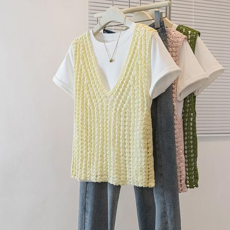 BY13589# 大码女装新款韩版胖MM高级感潮流设计感显瘦修身背心马甲  服裝批發女裝批發服飾貨源