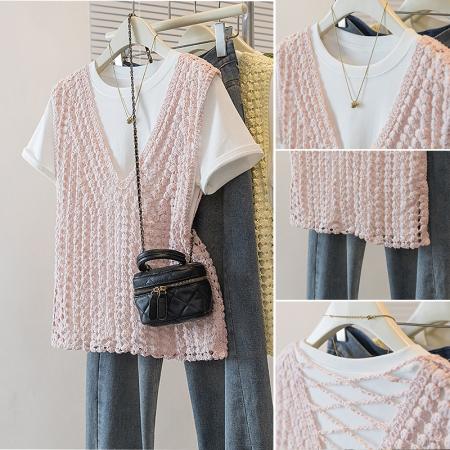 BY13589# 大码女装新款韩版胖MM高级感潮流设计感显瘦修身背心马甲  服裝批發女裝批發服飾貨源