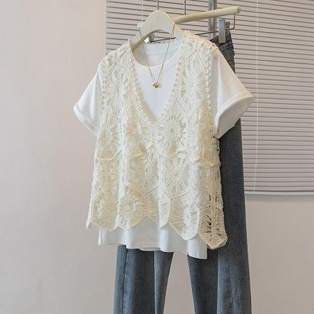 大码女装新款韩版气质镂空小花高...