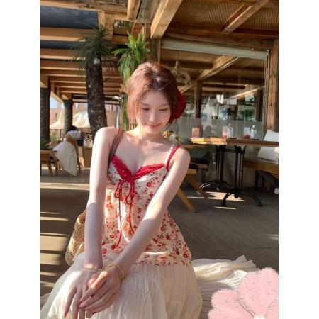 BY13595# 春夏新款假两件法式辣妹碎花吊带背心新款显瘦甜美宽松上衣吊带  服裝批發女裝批發服飾貨源