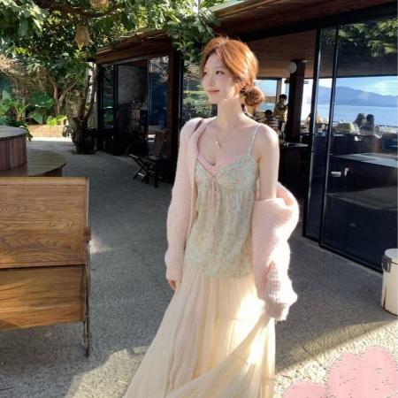 BY13595# 春夏新款假两件法式辣妹碎花吊带背心新款显瘦甜美宽松上衣吊带  服裝批發女裝批發服飾貨源