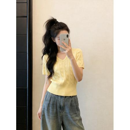 韩系穿搭小个子短袖针织衫女新款夏季超好看独特漂亮上衣  服裝批發女裝批發服飾貨源