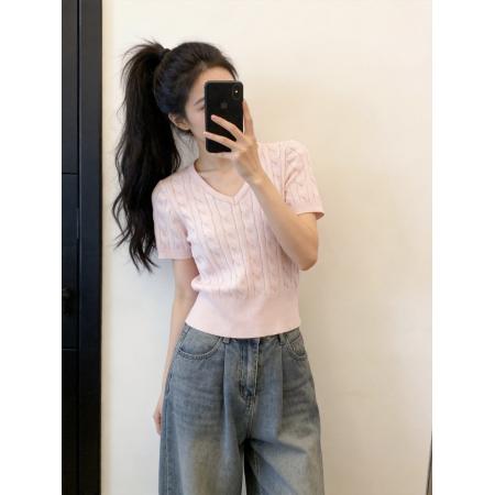 韩系穿搭小个子短袖针织衫女新款夏季超好看独特漂亮上衣  服裝批發女裝批發服飾貨源