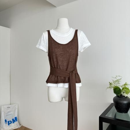 BY13607# MUNNSSS法式设计师款气质上衣夏季修身显瘦白色假两件短袖T恤  服裝批發女裝批發服飾貨源