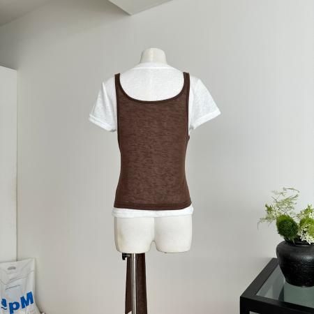 BY13607# MUNNSSS法式设计师款气质上衣夏季修身显瘦白色假两件短袖T恤  服裝批發女裝批發服飾貨源