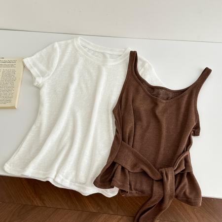 BY13607# MUNNSSS法式设计师款气质上衣夏季修身显瘦白色假两件短袖T恤  服裝批發女裝批發服飾貨源