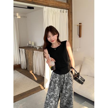 纯欲设计感露腰系带蝴蝶结背心+提花垂感阔腿裤  服裝批發女裝批發服飾貨源